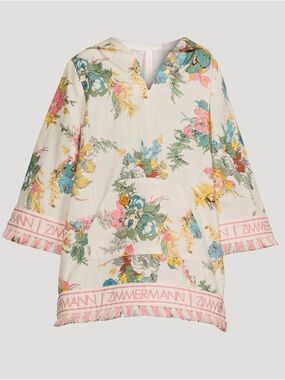 Zimmermann - Girls Cream Clover Floral Hooded Coverup - Honey Peony - Size: 6Y